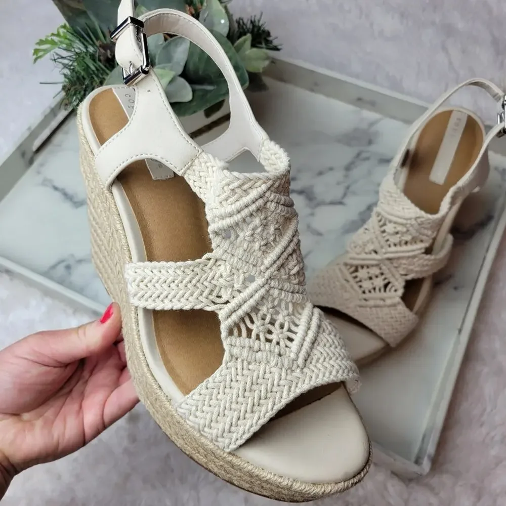 COPPER KEY Dreamcatcher Macrame EspadrillIe Platform Wedges Ivory Boho Size 8